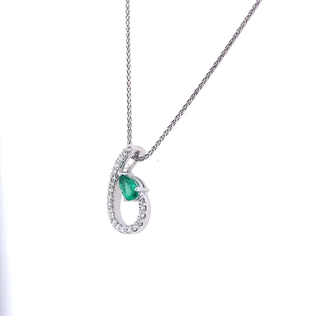 Parle White Gold Drop Style Emerald Pendant PCC197E12W1