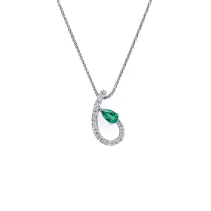 Parle White Gold Drop Style Emerald Pendant PCC197E12W1