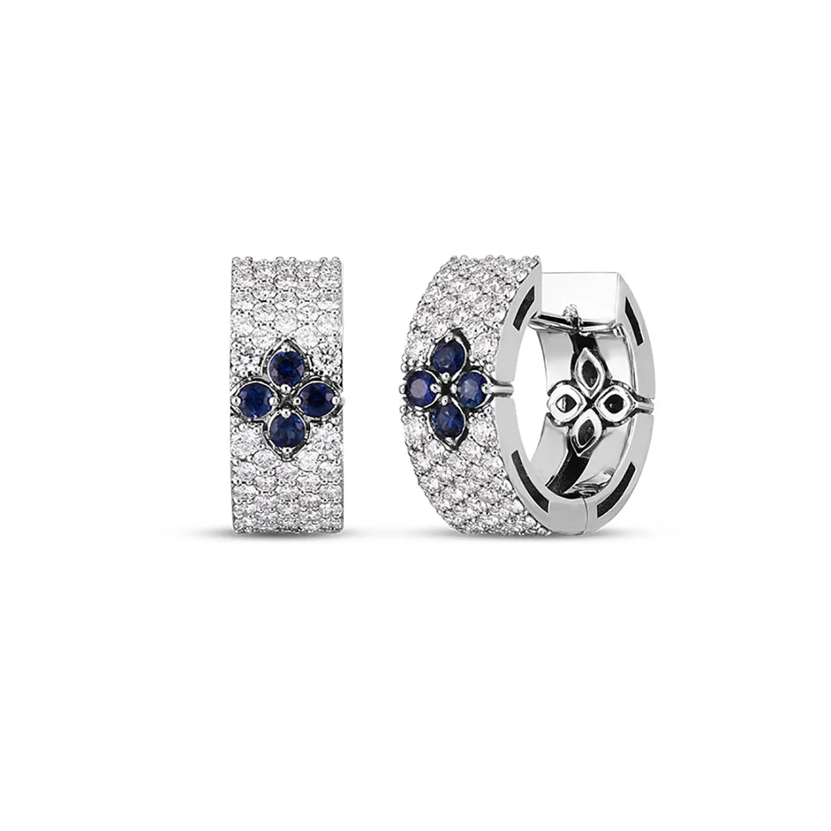 Pave Diamond Blue Sapphire Snap Hoop Earrings