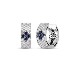 Pave Diamond Blue Sapphire Snap Hoop Earrings