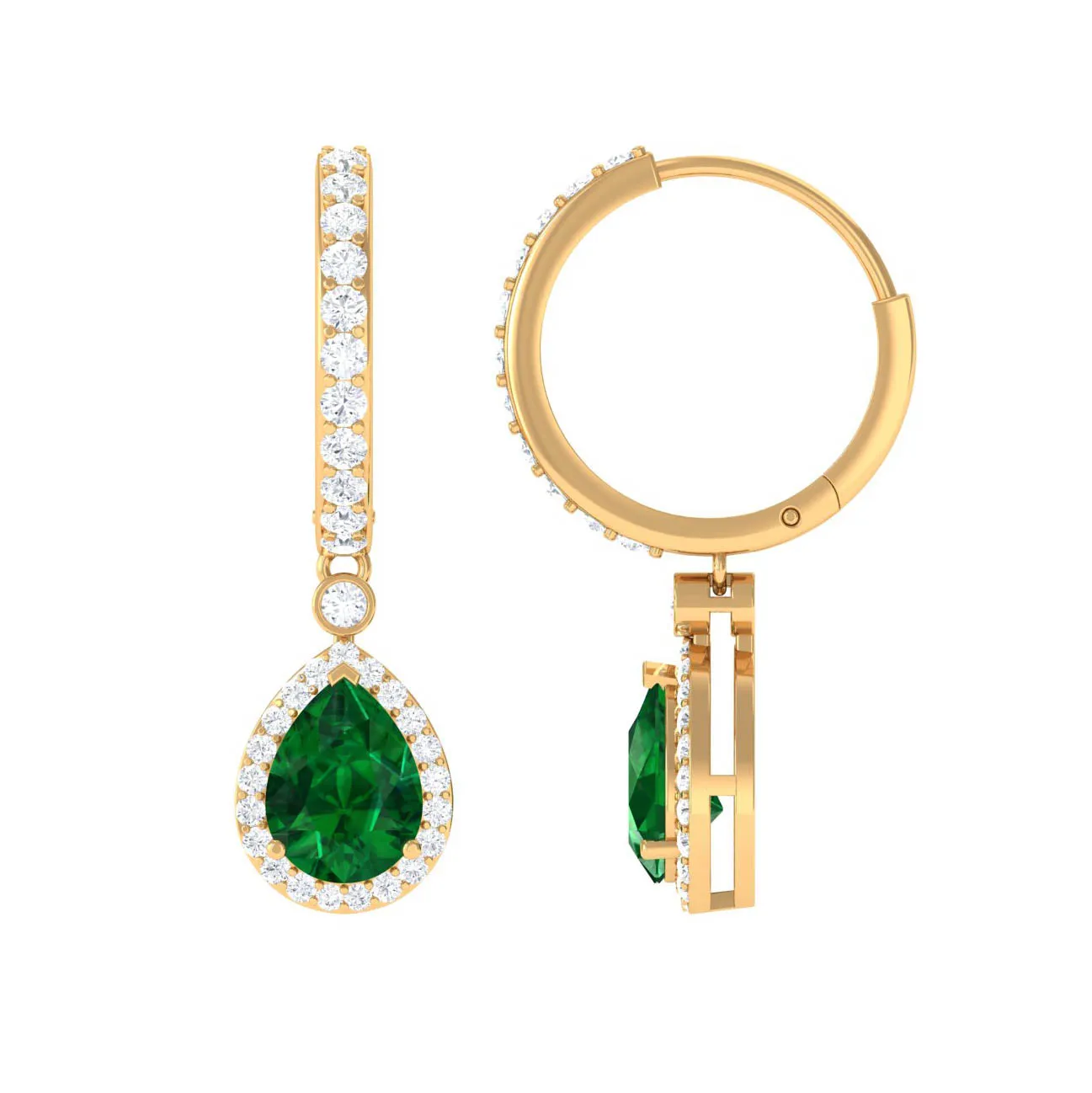 Pear Cut Lab Created Emerald Drop Earrings with Moissanite