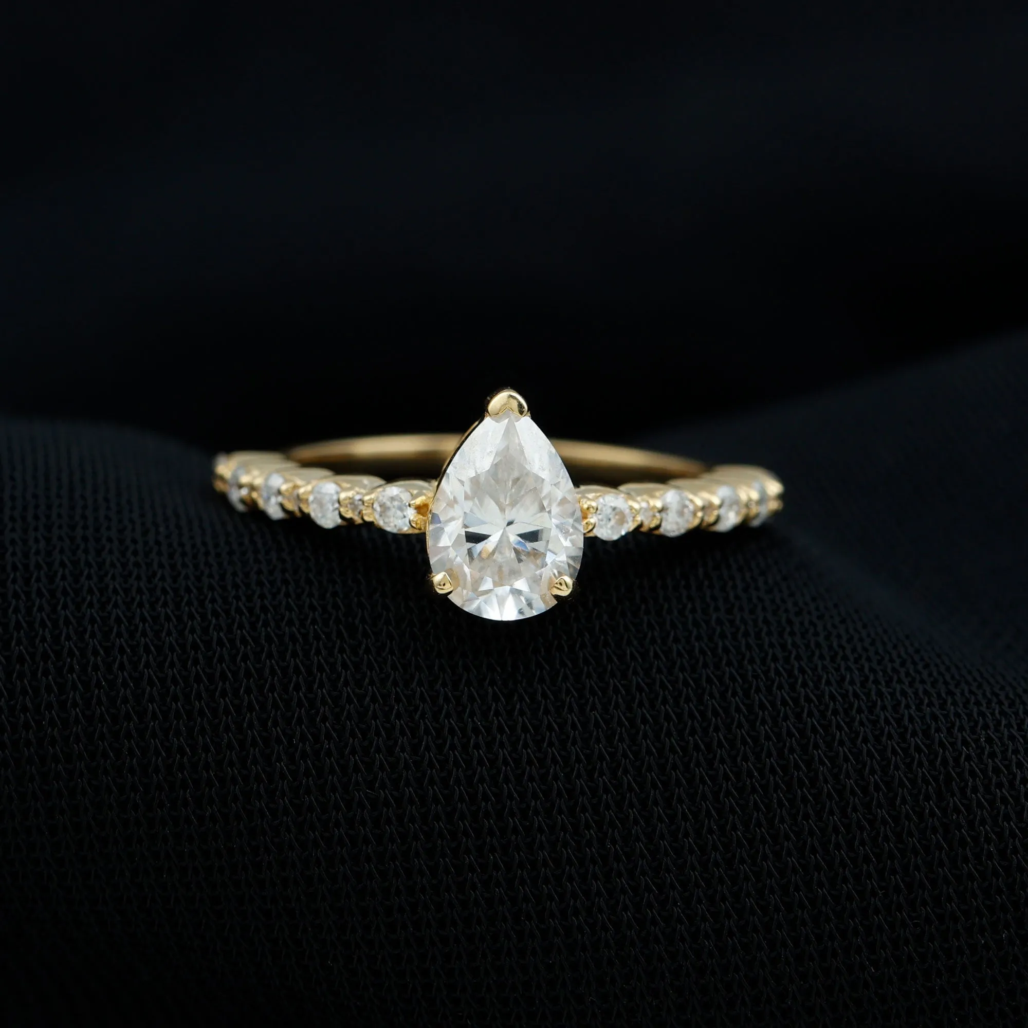 Pear Shape Lab Grown Diamond Solitaire Promise Ring with Side Stones