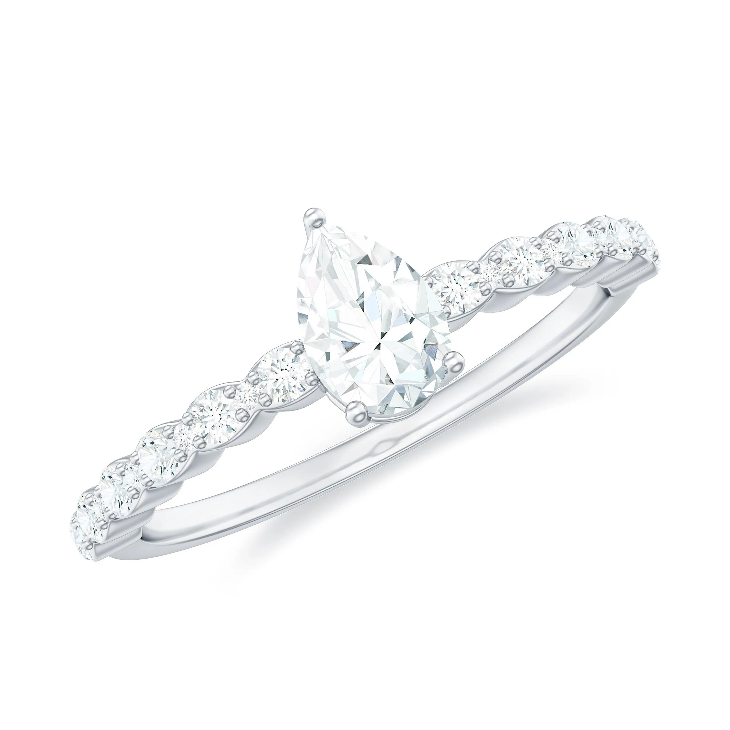 Pear Shape Lab Grown Diamond Solitaire Promise Ring with Side Stones