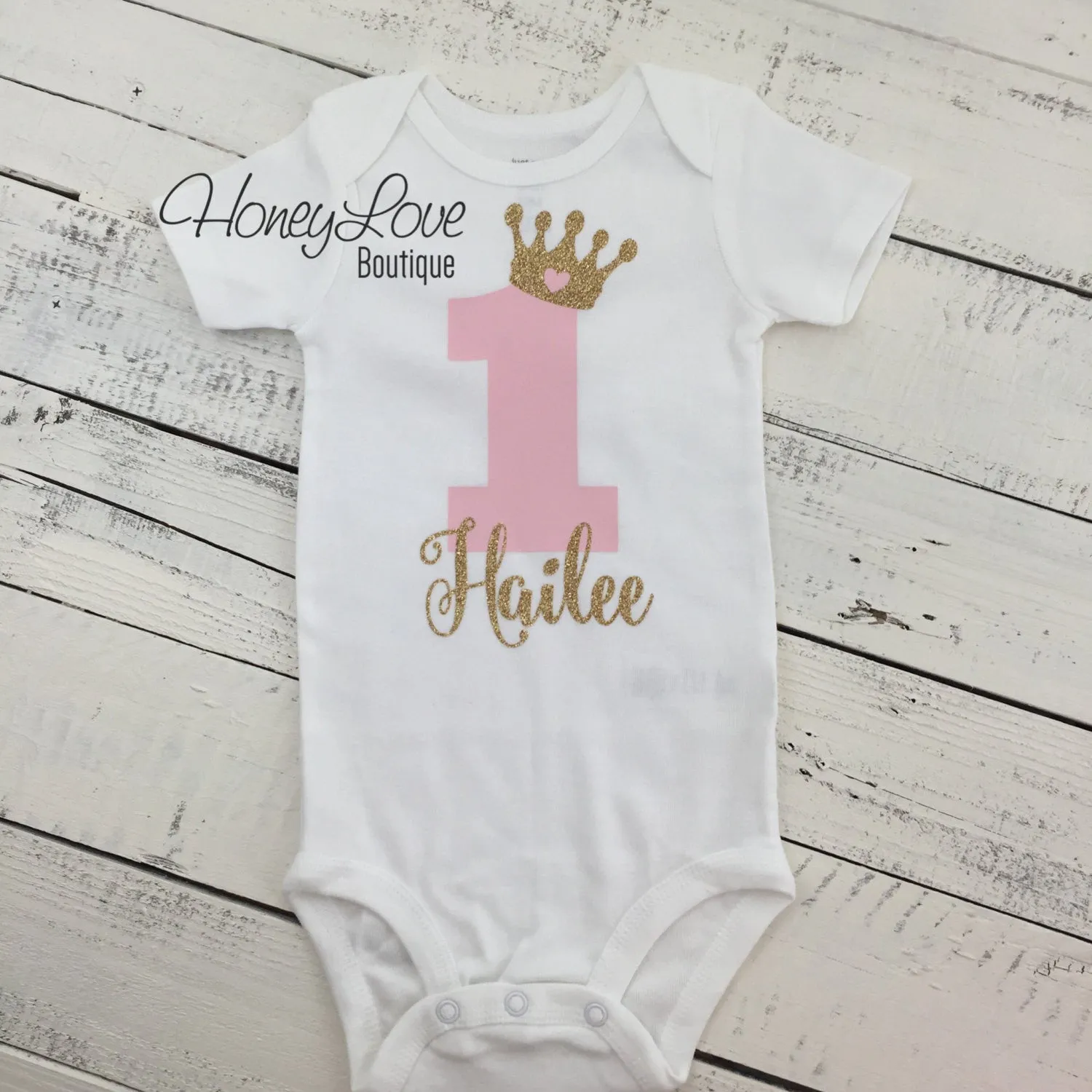 Personalized 1st Birthday Princess outfit - Gold Glitter and Light Pink