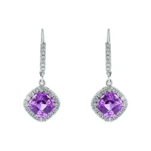 Platinum Purple Sapphire and Diamond Drop Earrings