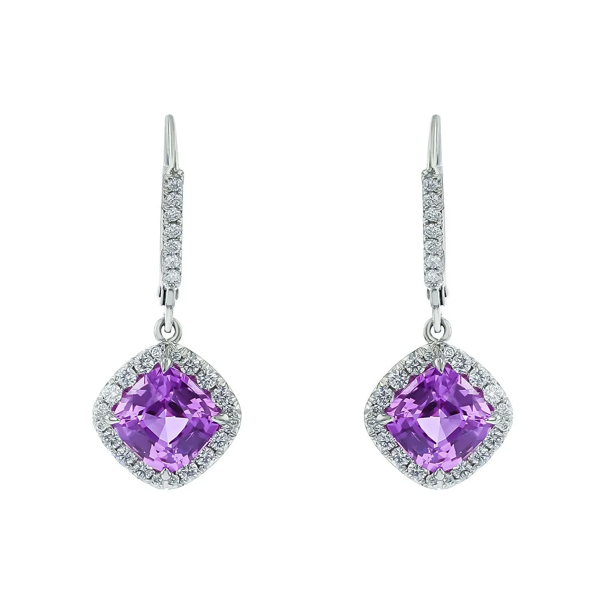 Platinum Purple Sapphire and Diamond Drop Earrings