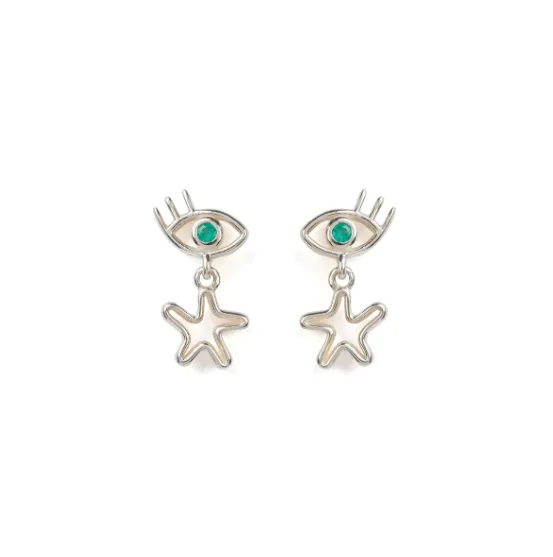 Rachel Entwistle Mini Mystery Earrings Silver with an Emerald