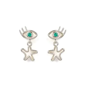 Rachel Entwistle Mini Mystery Earrings Silver with an Emerald