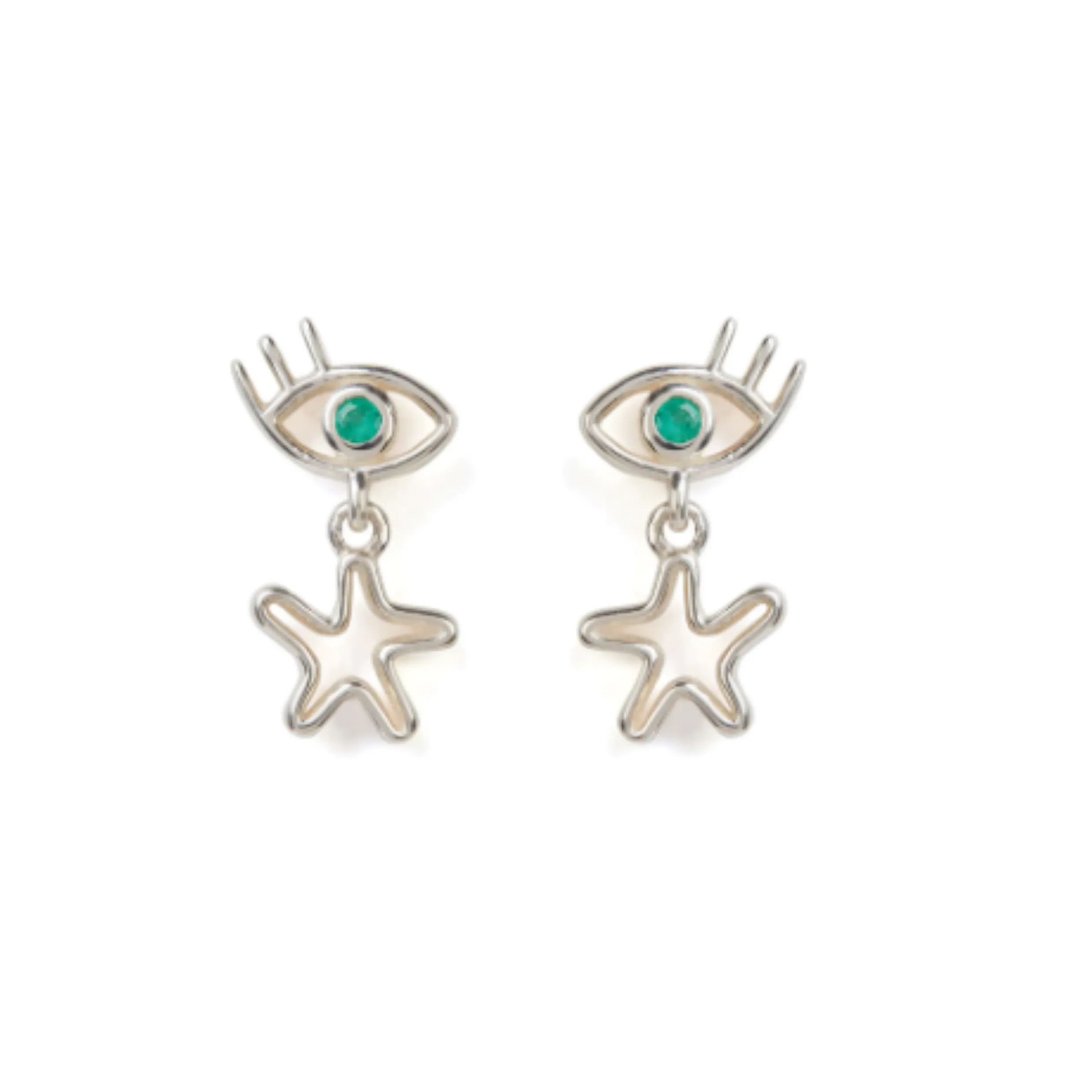 Rachel Entwistle Mini Mystery Earrings Silver with an Emerald