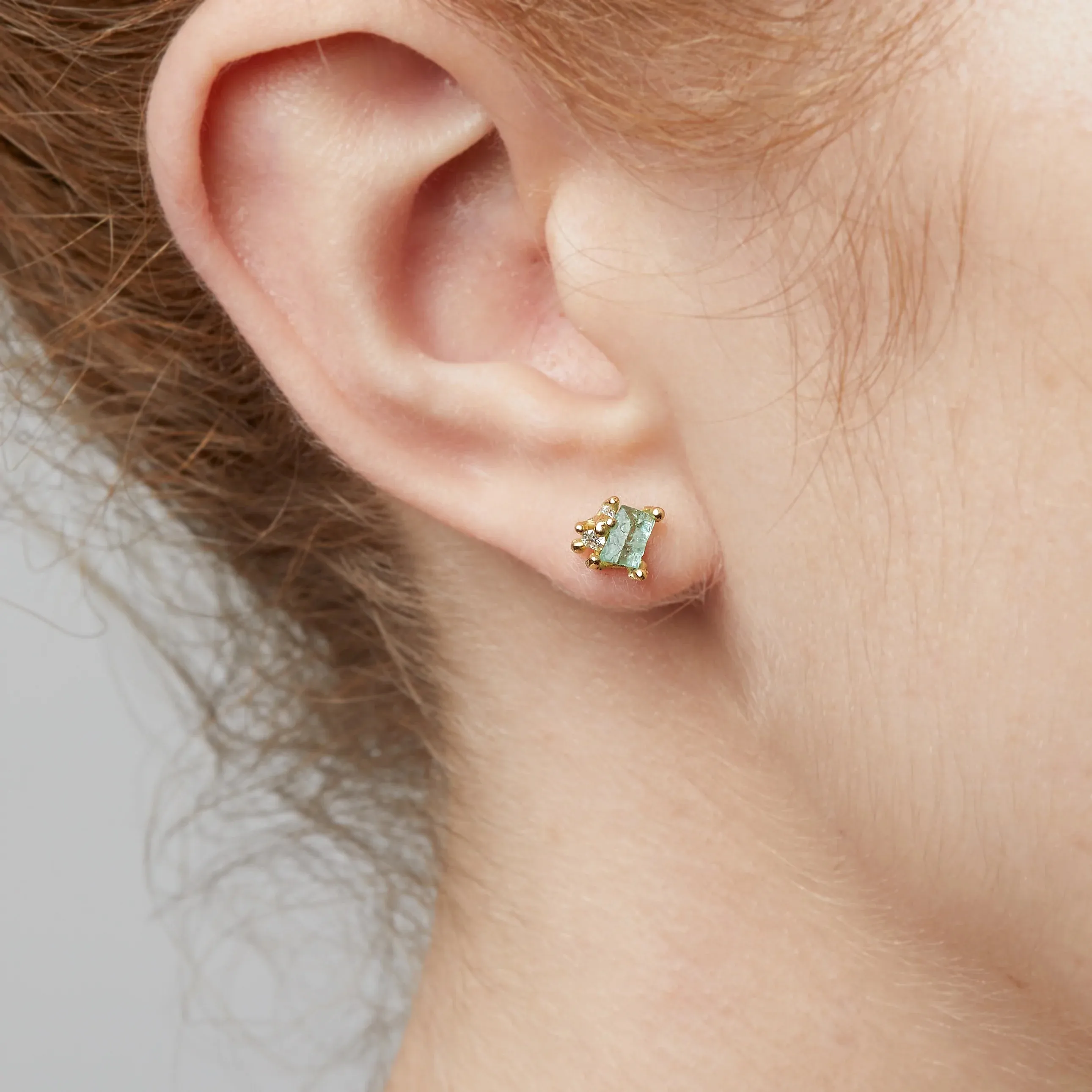 Raw Emerald and Diamond Encrusted Studs