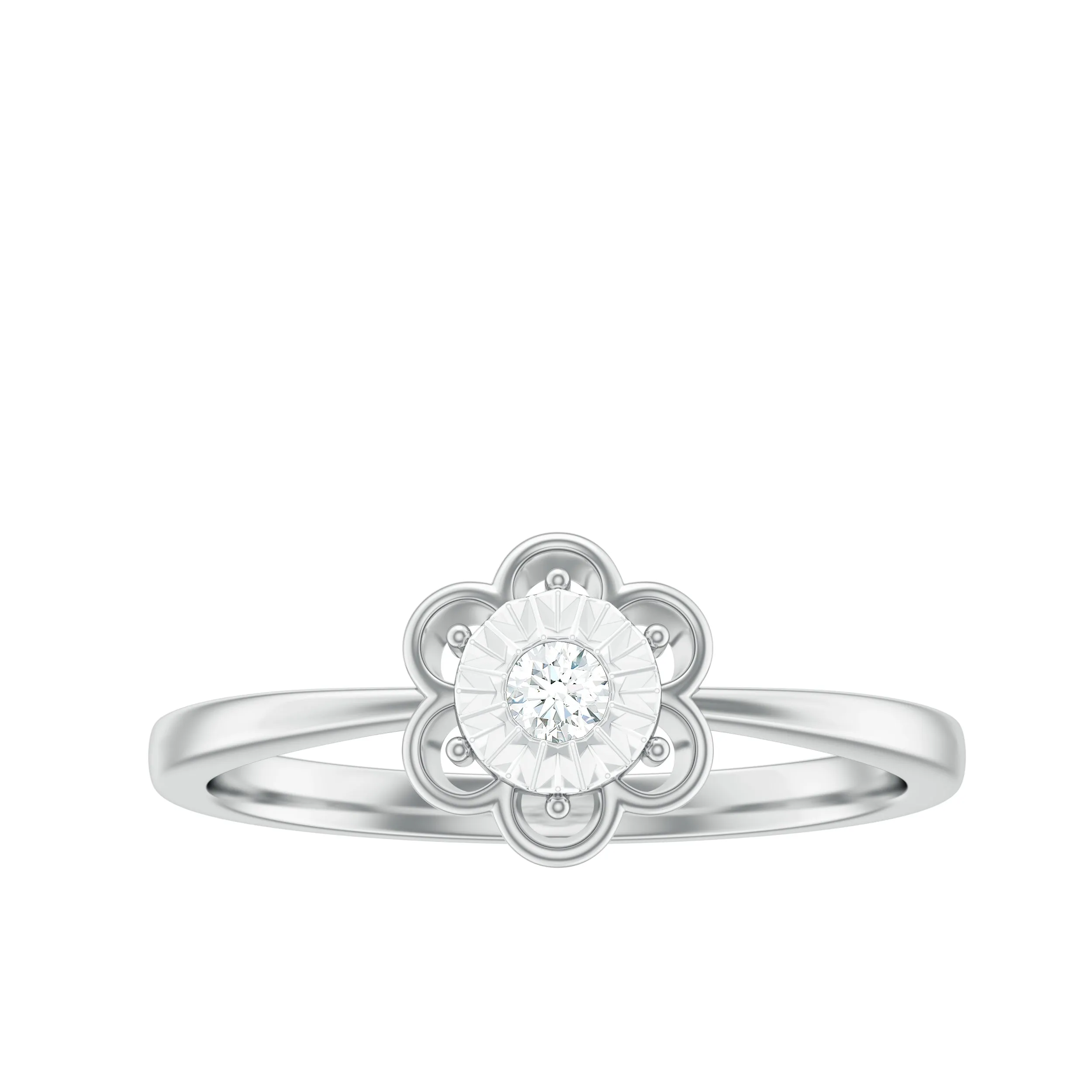 Real Diamond Solitaire Flower Ring with Miracle Plate