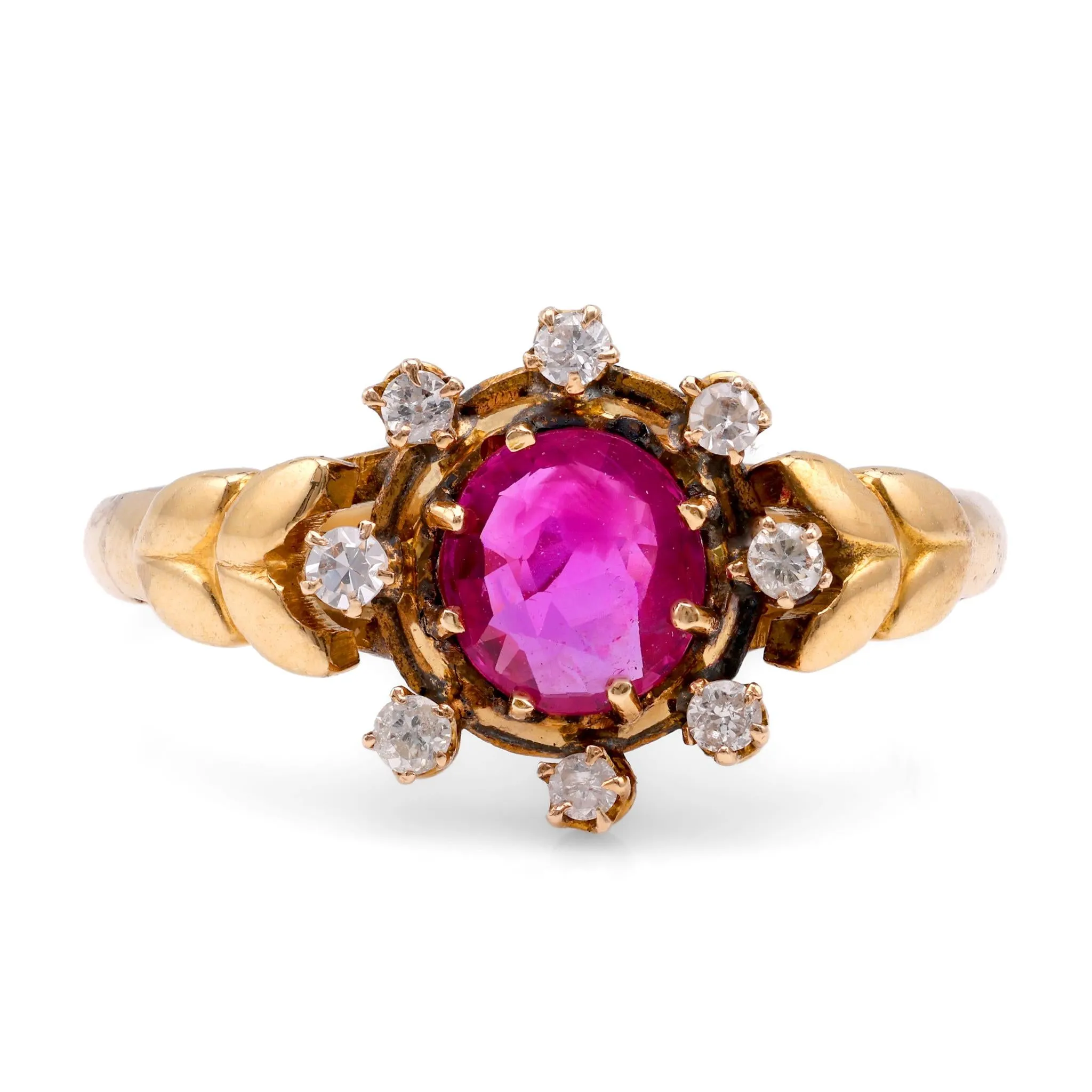 Retro Ruby Diamond 14K Yellow Gold Ring