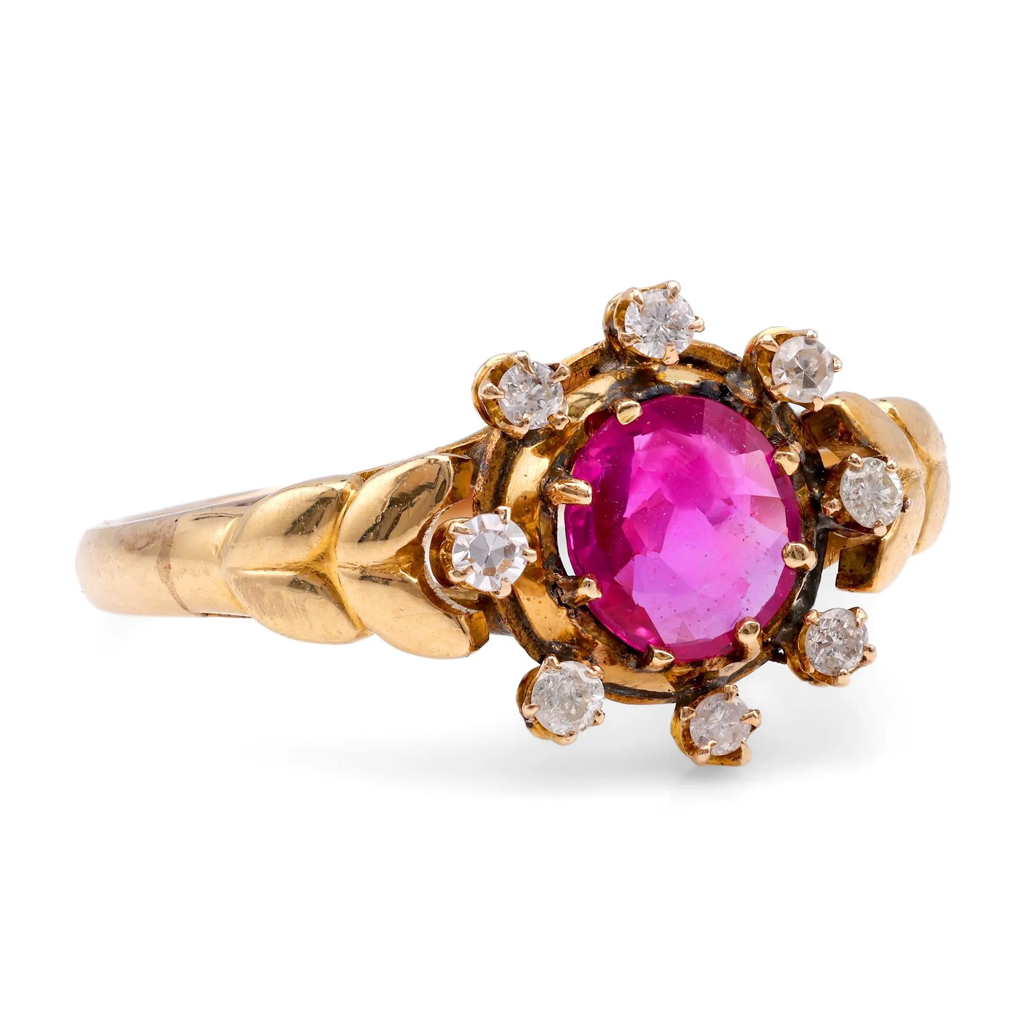 Retro Ruby Diamond 14K Yellow Gold Ring