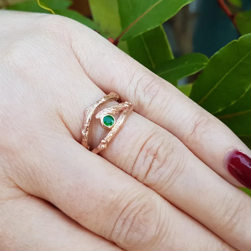 Rose Gold and Emerald Engagement Ring set