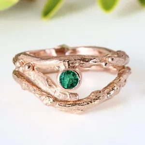 Rose Gold and Emerald Engagement Ring set