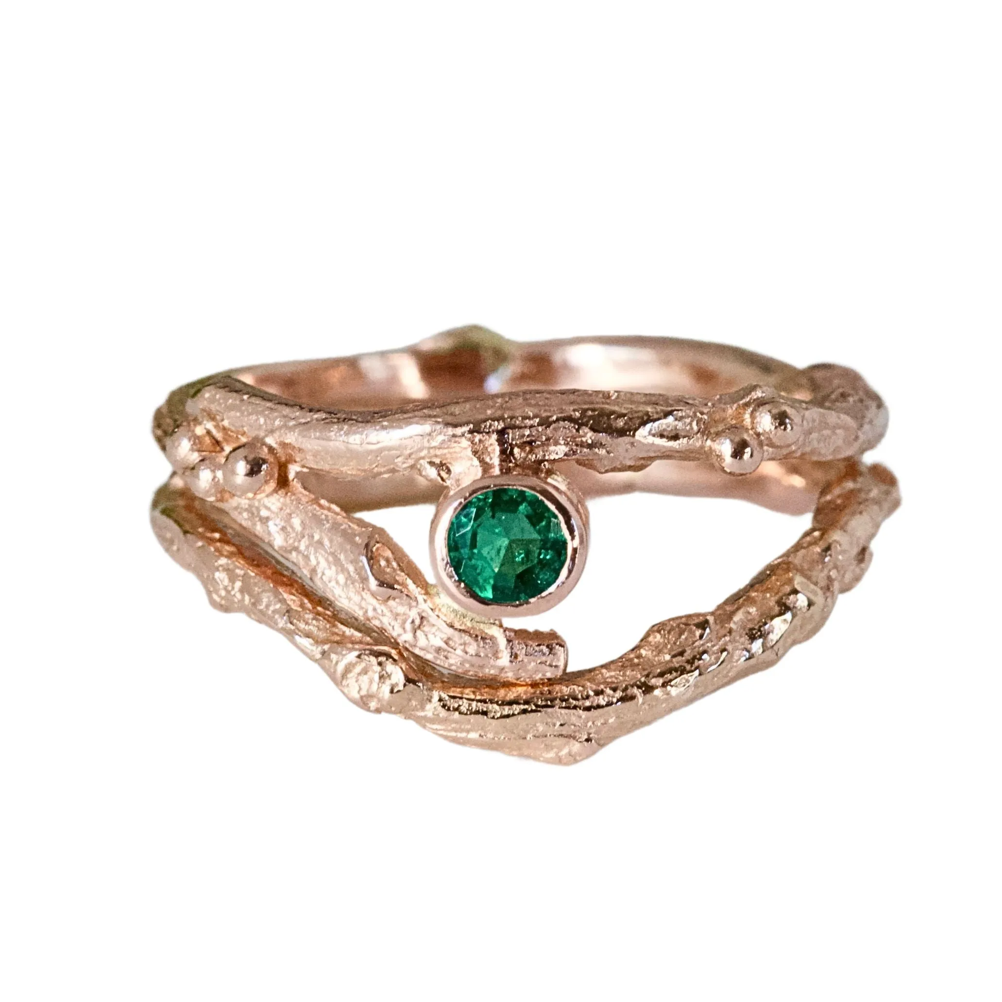 Rose Gold and Emerald Engagement Ring set