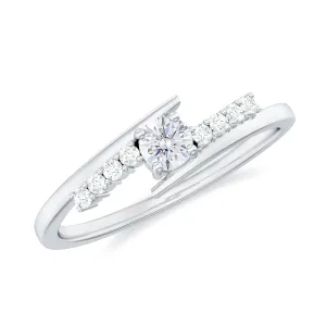 Round Cut Certified Moissanite Gold Bypass Promise Ring