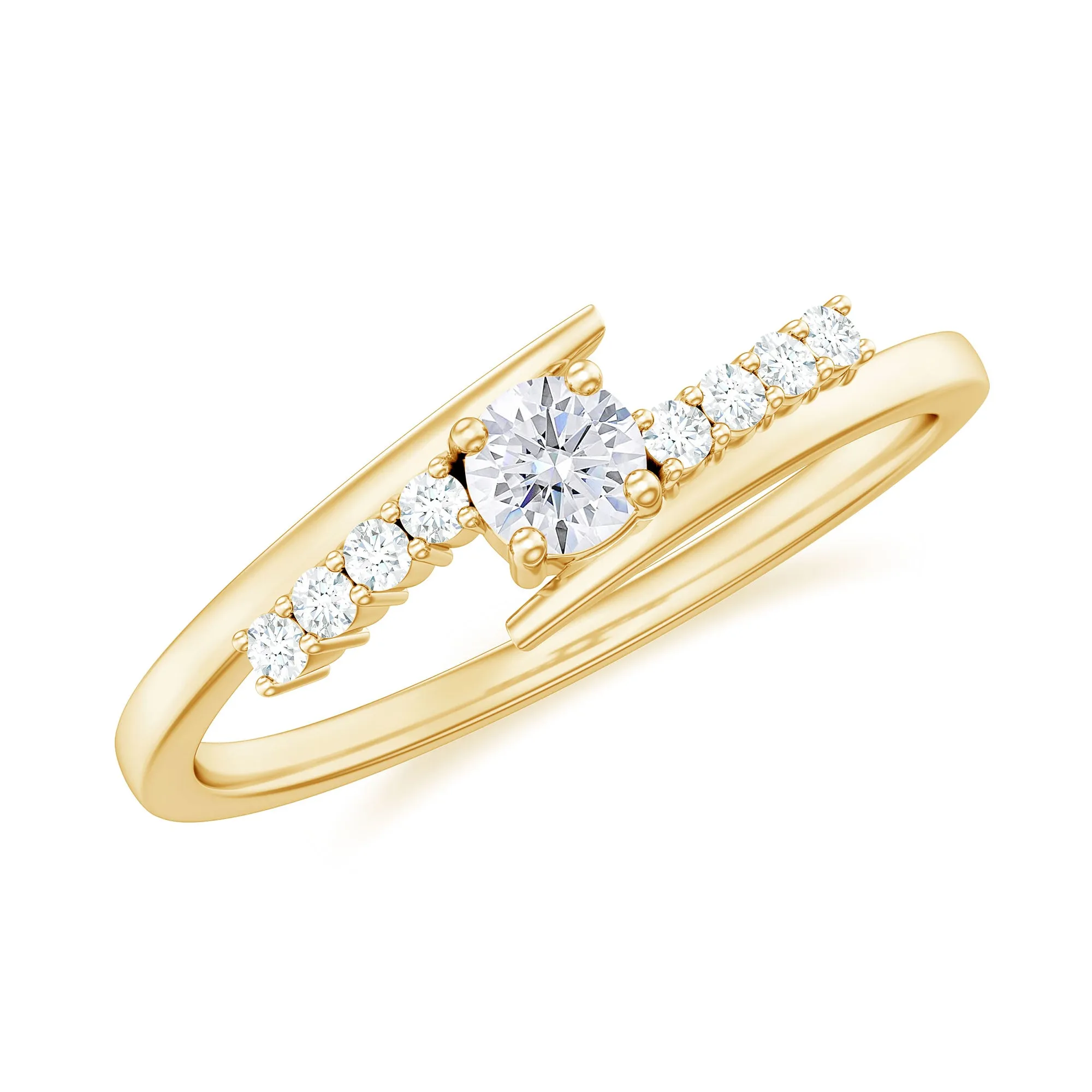 Round Cut Certified Moissanite Gold Bypass Promise Ring