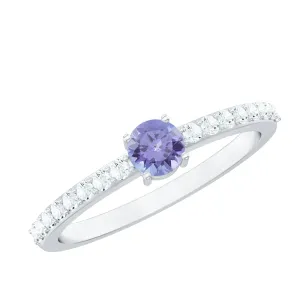 Round Tanzanite and Diamond Minimal Promise Ring