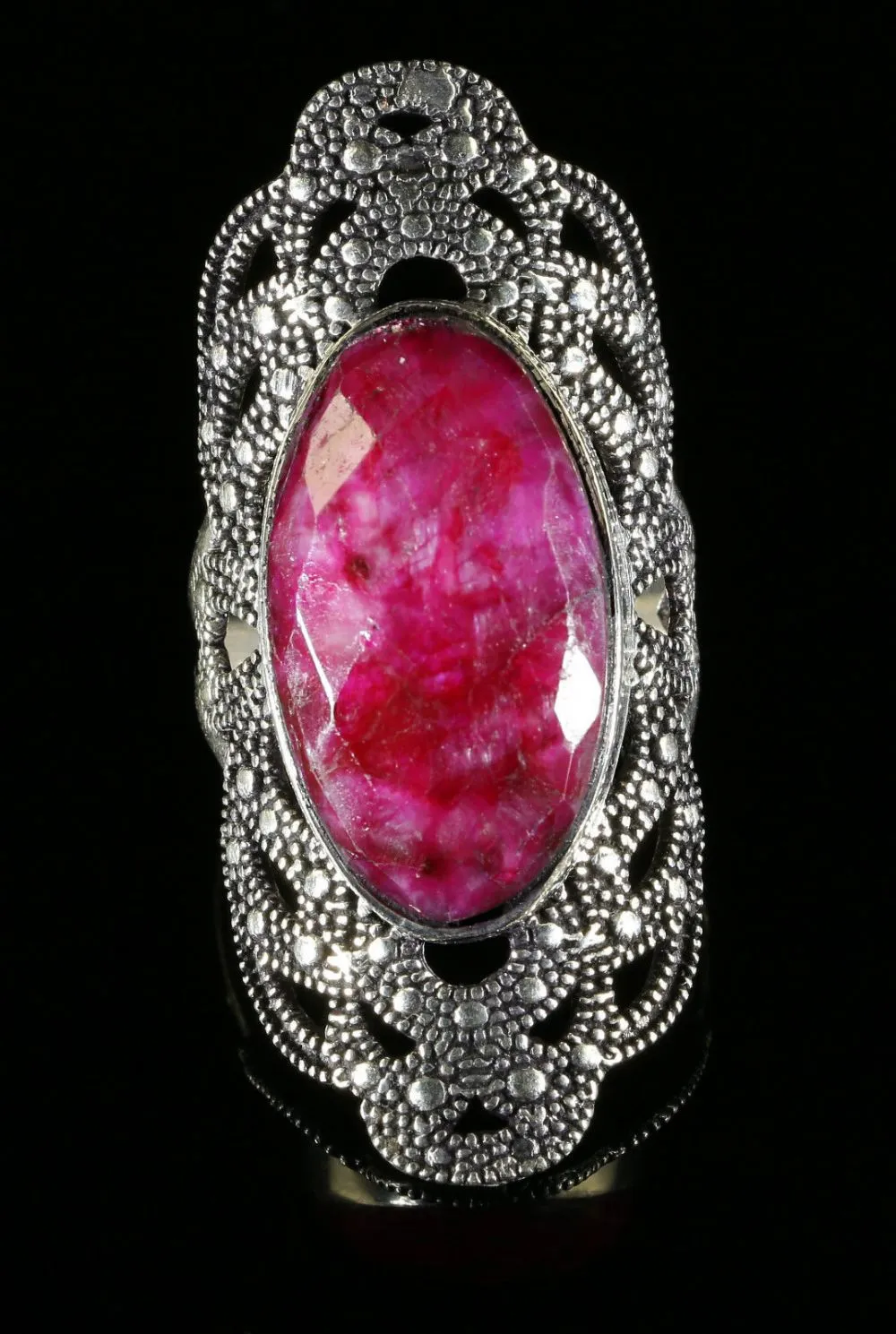 Ruby Marcasite Large Silver Ring