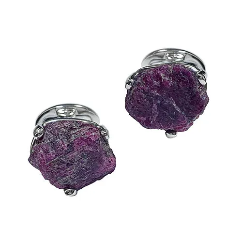 Ruby Raw Gemstone Sterling Cufflinks