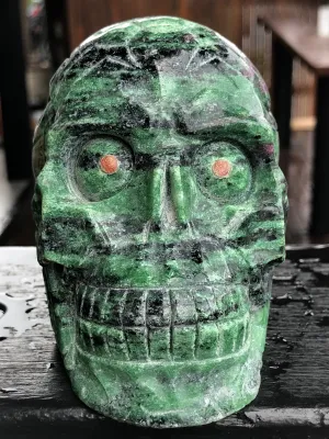 Ruby Zoisite Terminator Skull with Goldstone Eyes [1k1118]