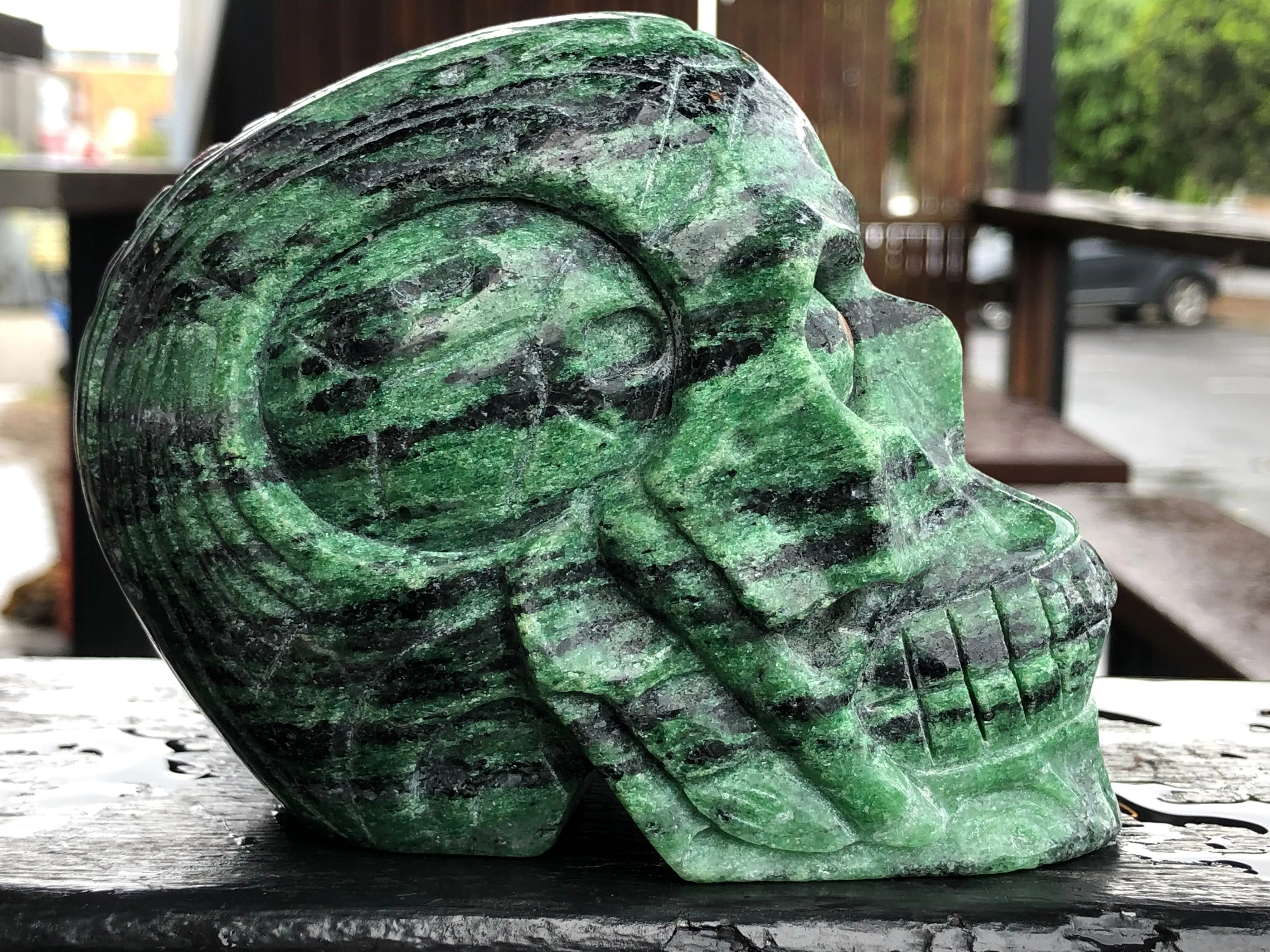 Ruby Zoisite Terminator Skull with Goldstone Eyes [1k1118]