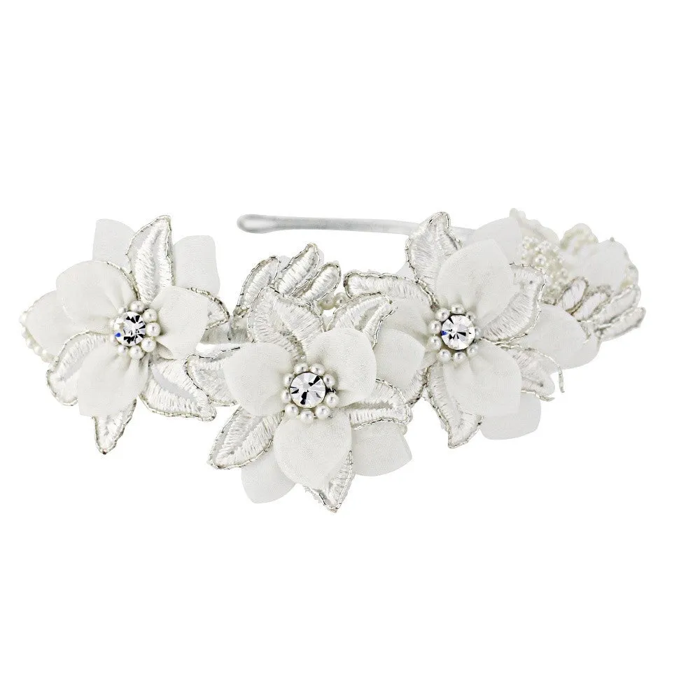 SassB Marlene Flower Pearl and Crystal  Hair Band Tiara