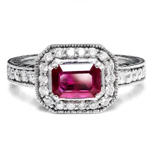 Sideways Ruby Engagement Ring with Diamonds 1.50ctw