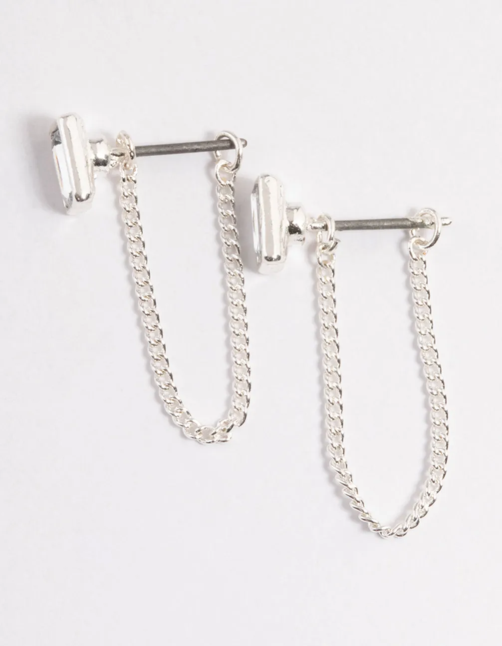 Silver Emerald Chain Front & Back Earrings