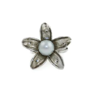 Silver x 8mm White Pearl Jasmine Flower Ring