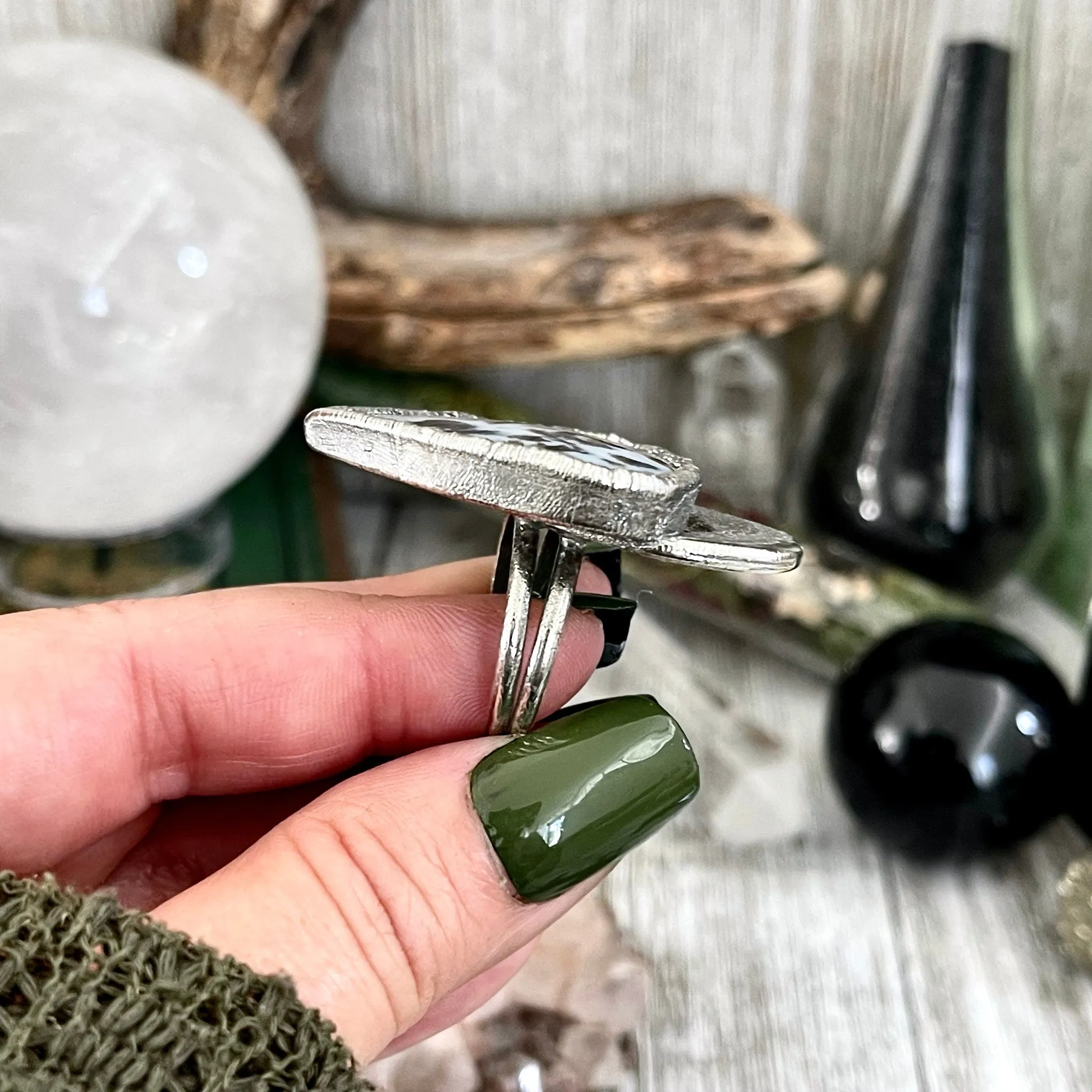 Size 10.5 Large Blue Fossilized Palm Root Statement Ring in Fine Silver / Foxlark Collection - One of a Kind