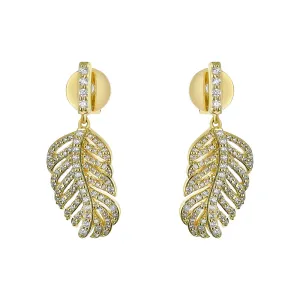 Small Feather Diamond Drop Earrings