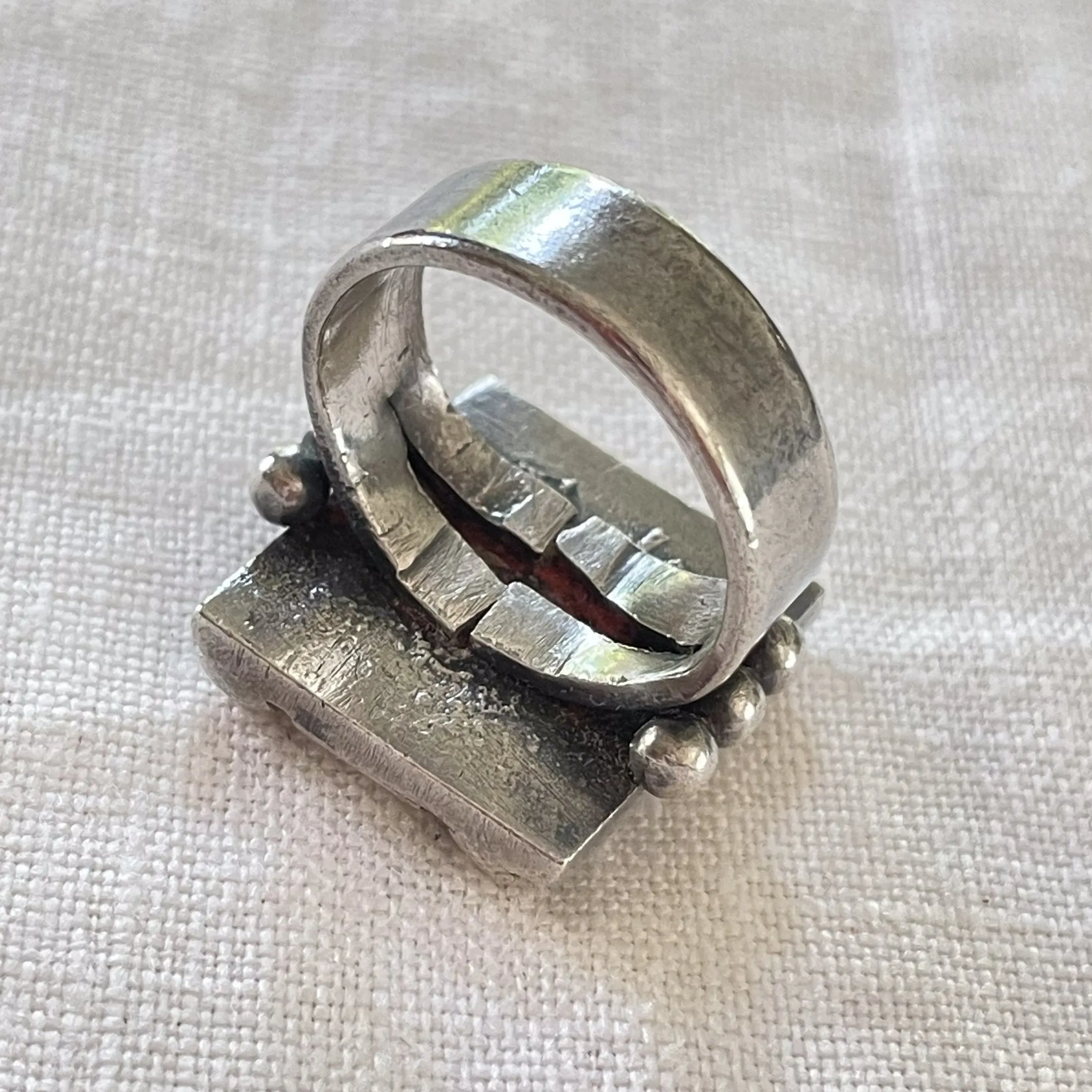 SOLD Vintage Sterling Silver Modernist Artisan Ring, SZ 6.5