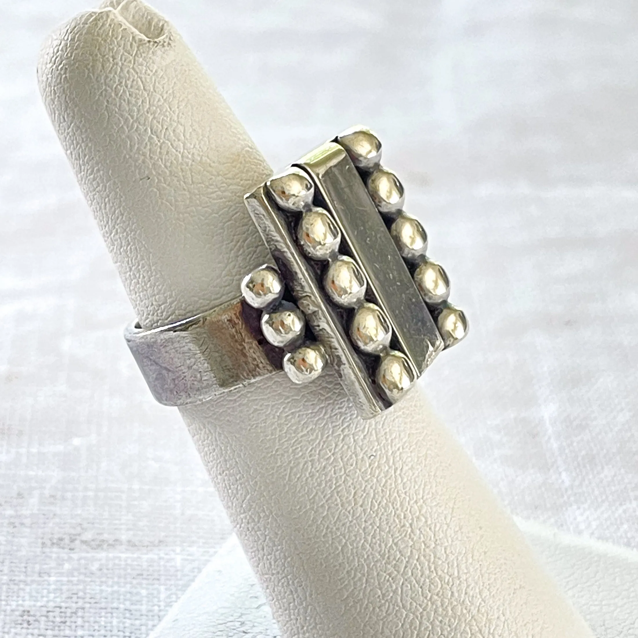 SOLD Vintage Sterling Silver Modernist Artisan Ring, SZ 6.5