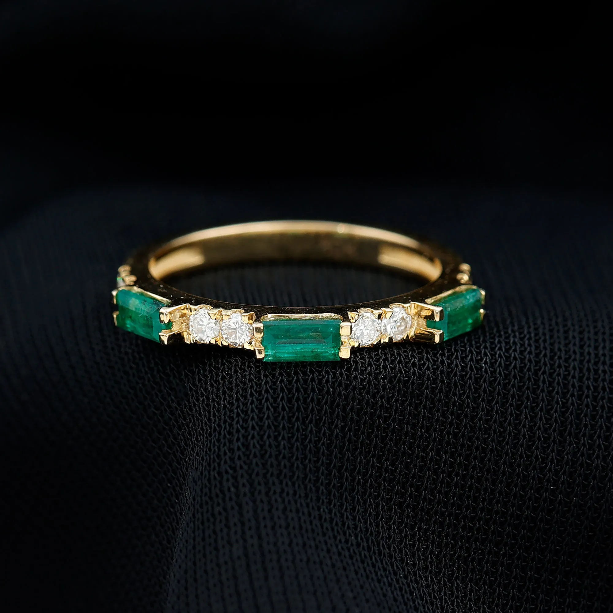 Stackable Green Emerald and Diamond Ring in Prong Setting