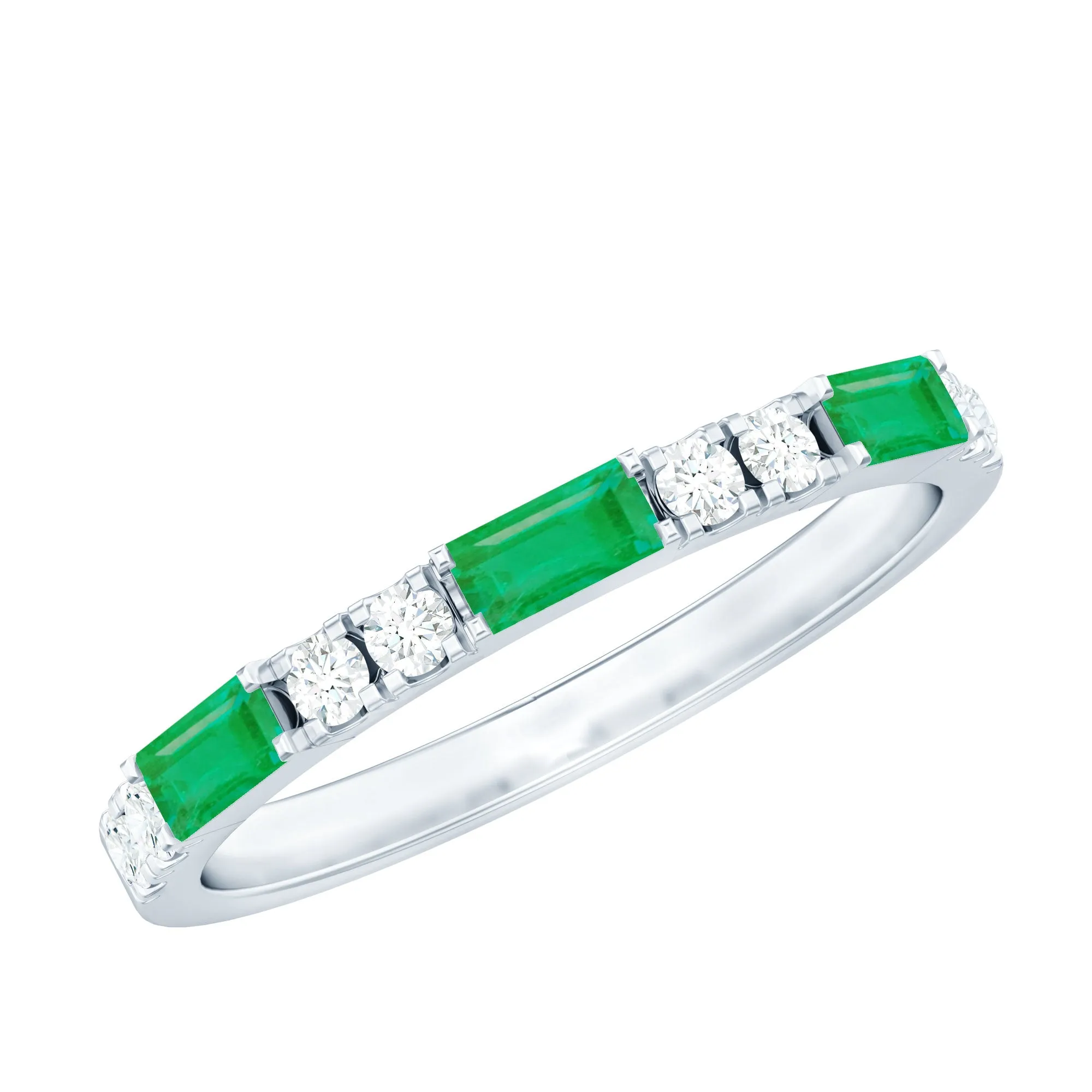 Stackable Green Emerald and Diamond Ring in Prong Setting