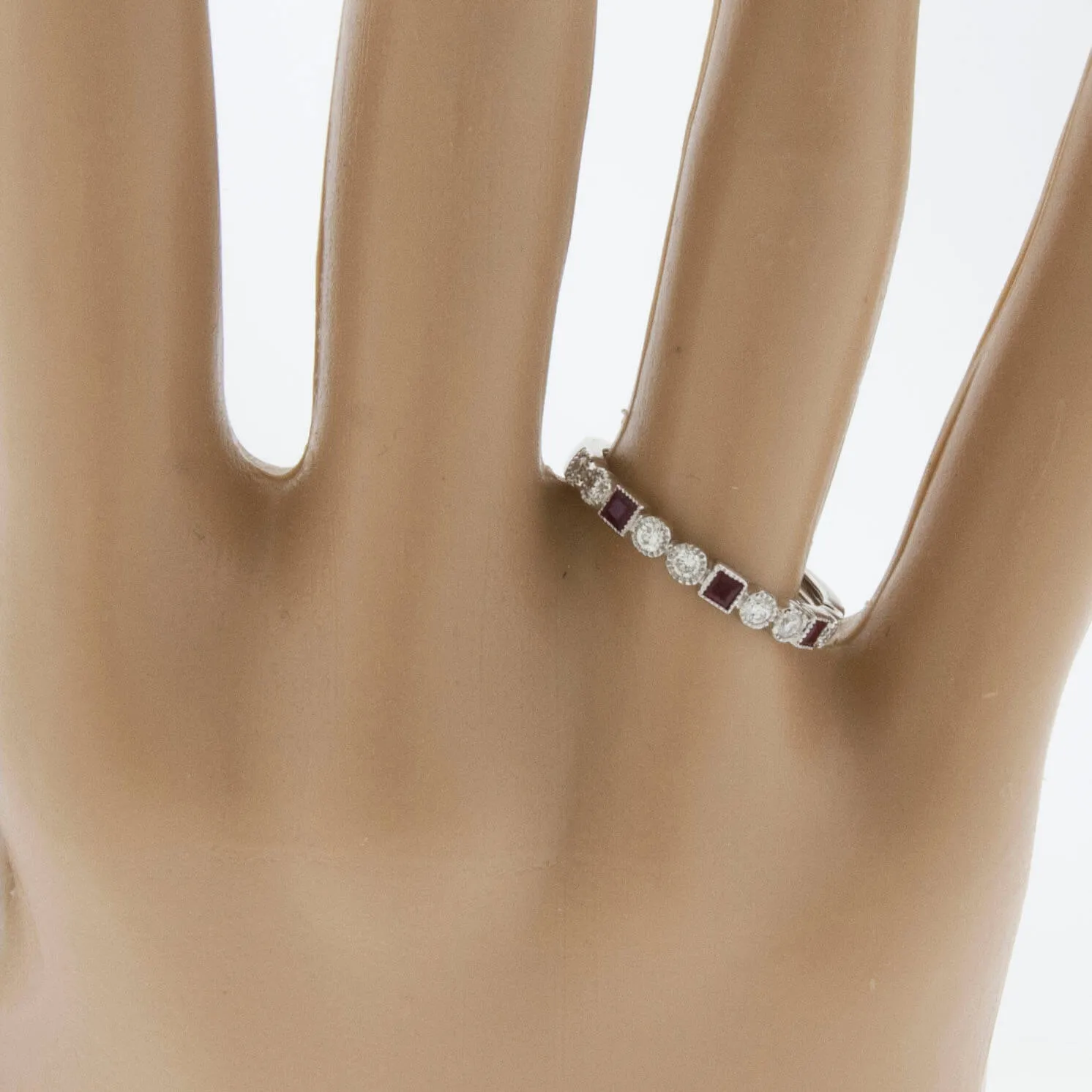 Stackable Princess Ruby and Round Diamond Band