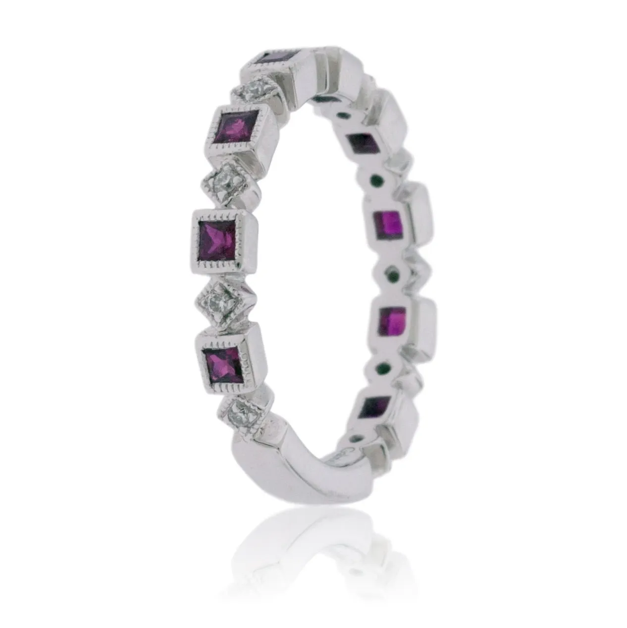 Stackable Princess Ruby and Round Diamond Band