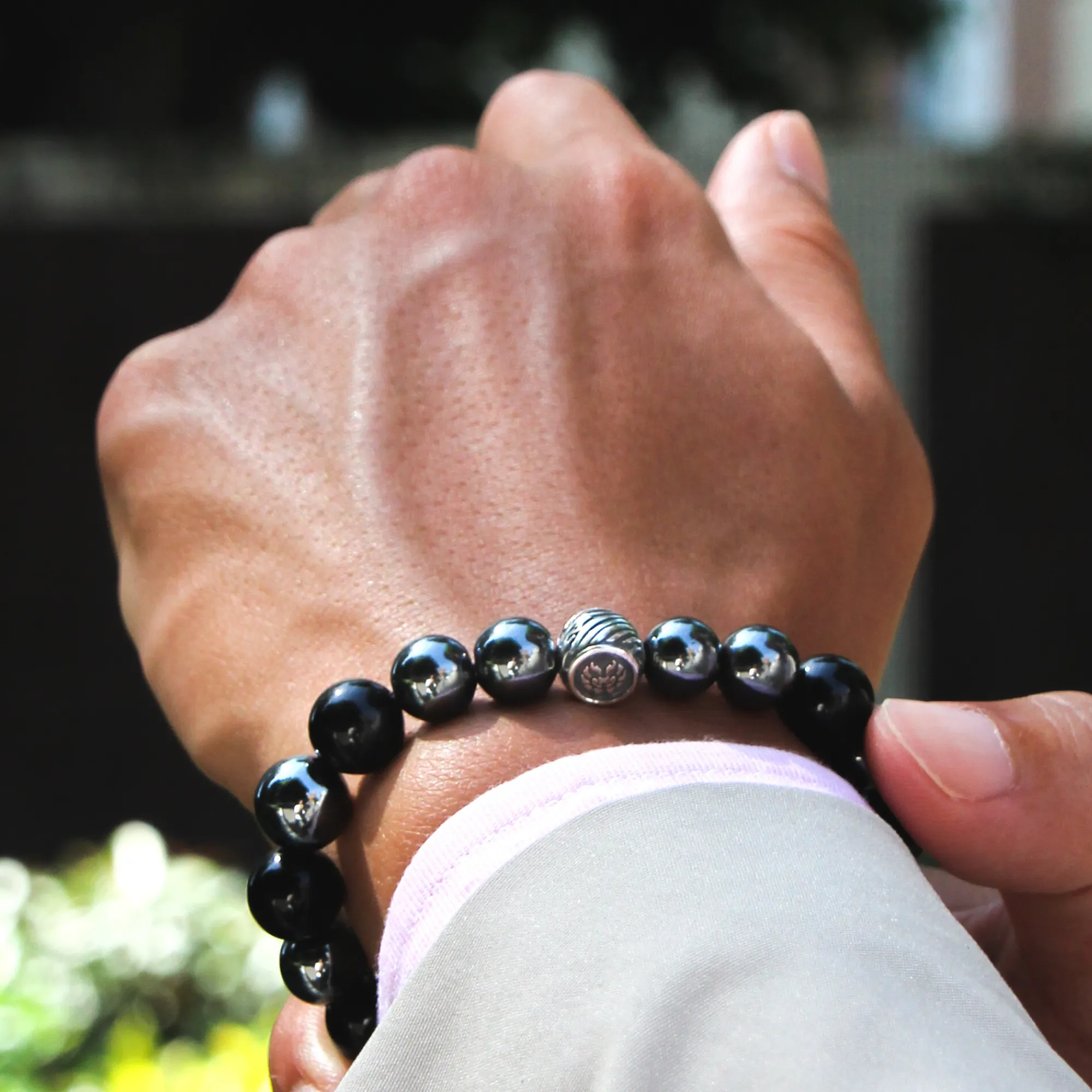 Steel of Hearts | Silver Dragrose Gold Obsidian Hematite Beaded Bracelet