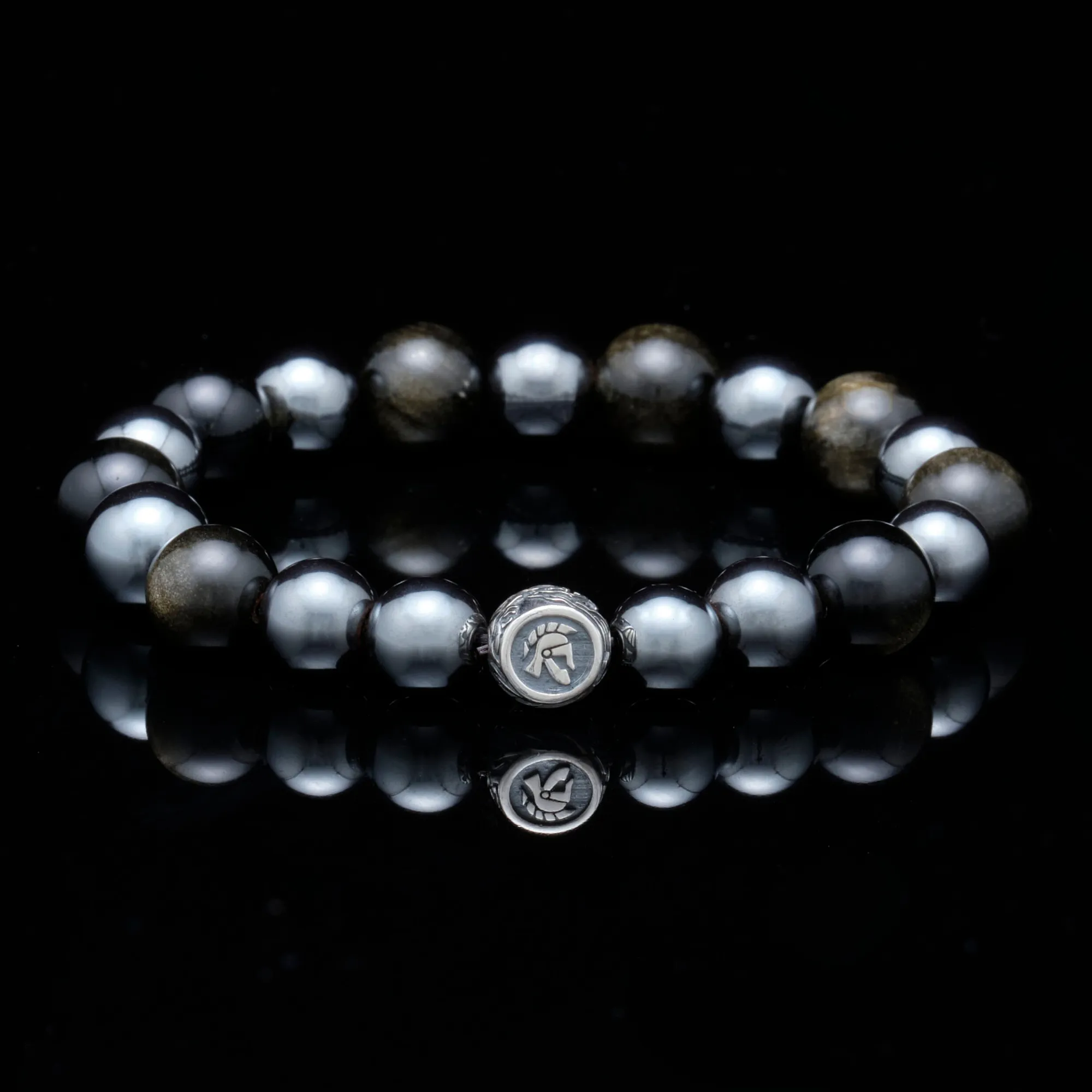 Steel of Hearts | Silver Dragrose Gold Obsidian Hematite Beaded Bracelet