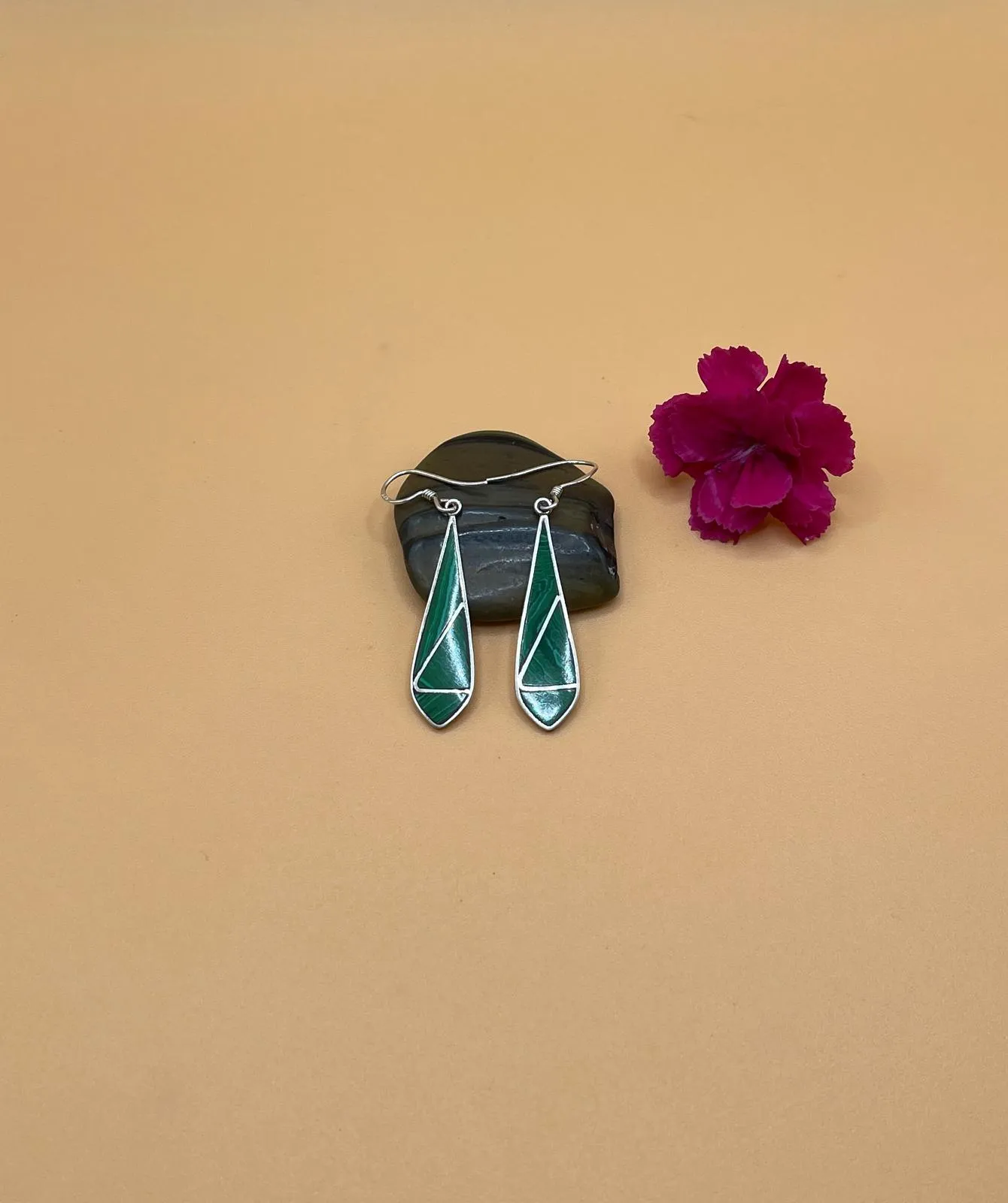 Sterling Silver Gemstone Tibetan Inlay Drop Earrings