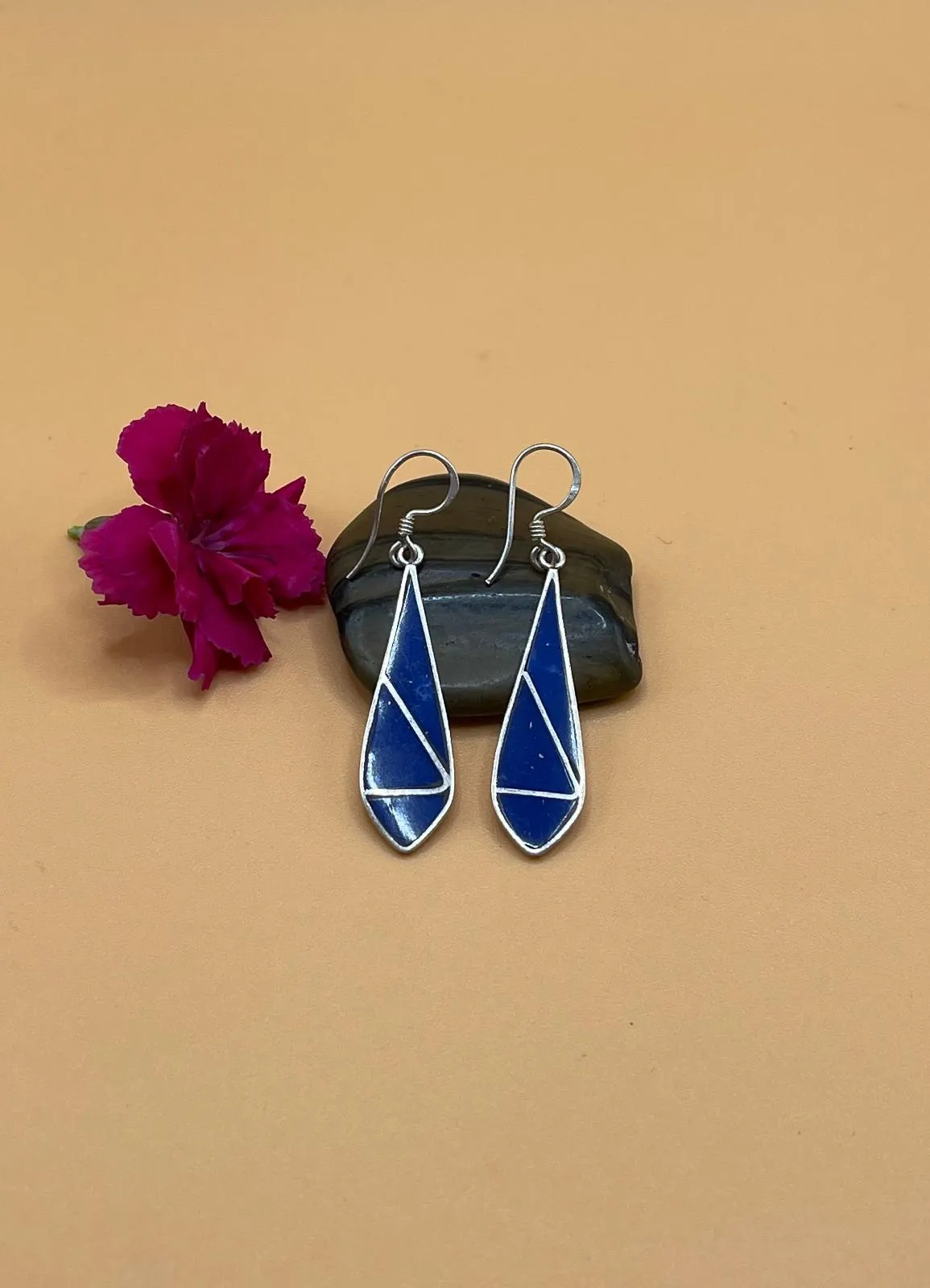 Sterling Silver Gemstone Tibetan Inlay Drop Earrings