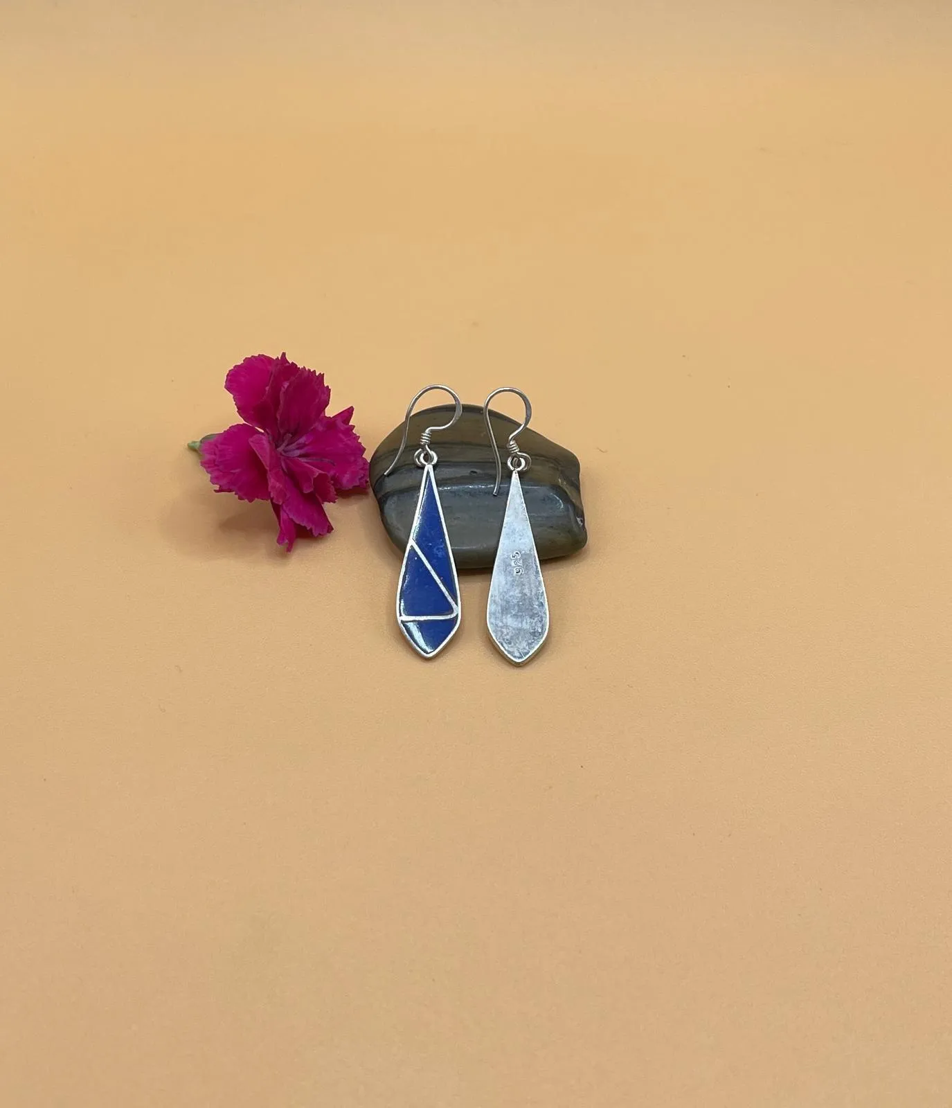 Sterling Silver Gemstone Tibetan Inlay Drop Earrings