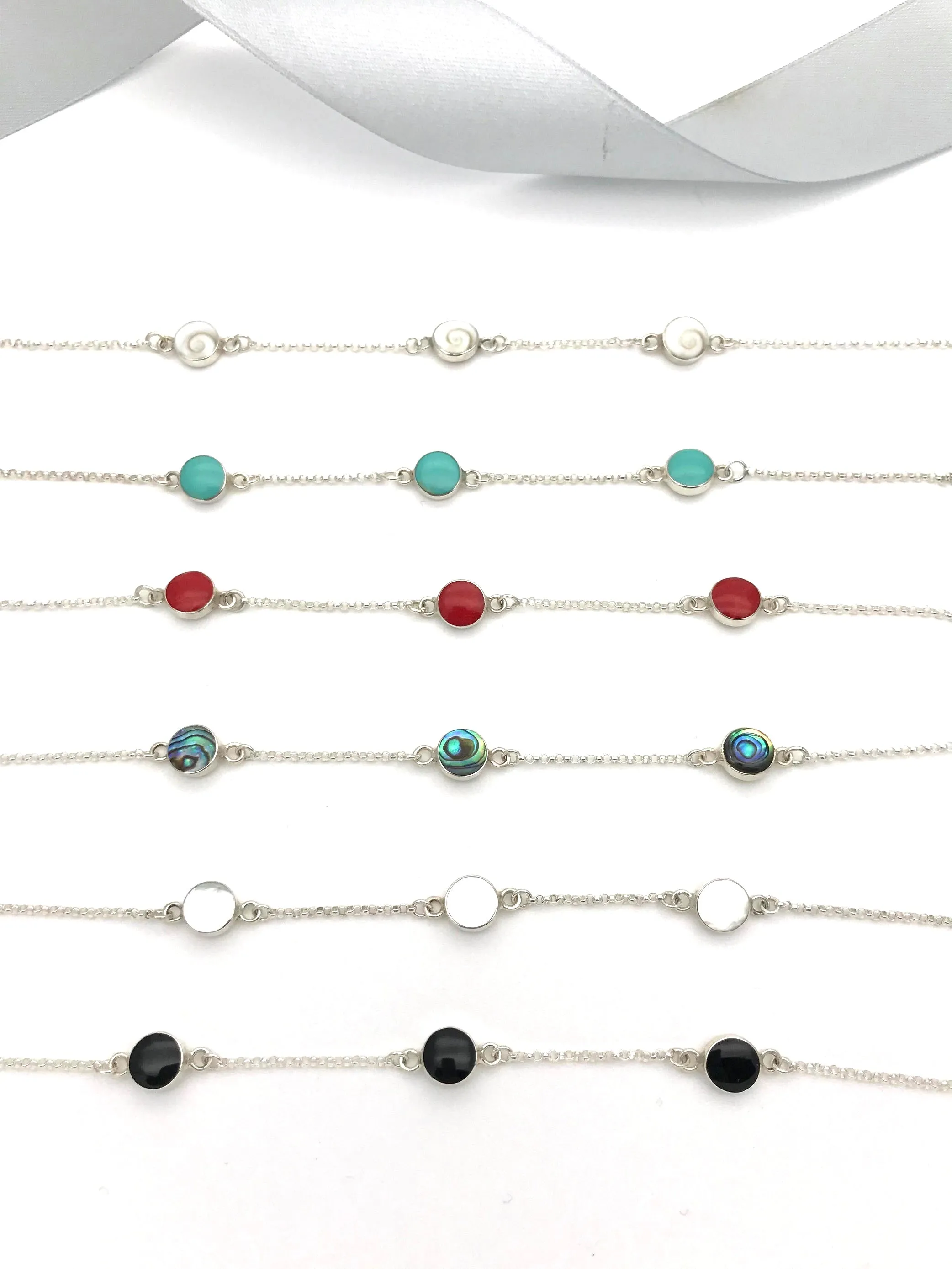 Sterling Silver Station Bracelet With Round Stones