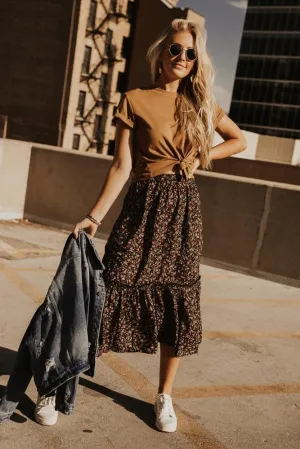 Tiara Floral Midi Skirt in Black