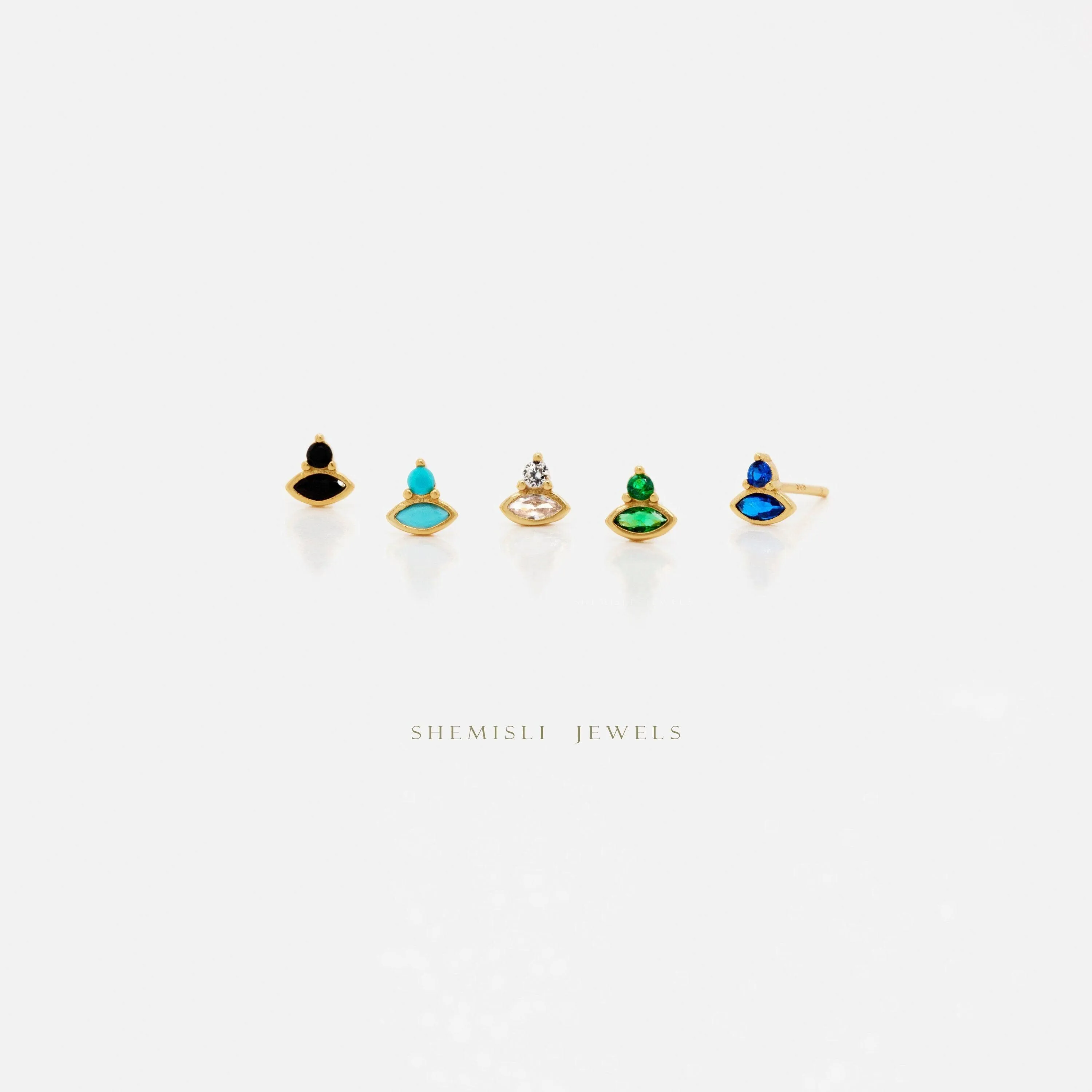 Tiny Marquise Studs, White Stone, Emerald, Turquoise, Sapphire, Black Stone, Gold Silver SHEMISLI - SS307, SS308, SS310, SS311, SS333