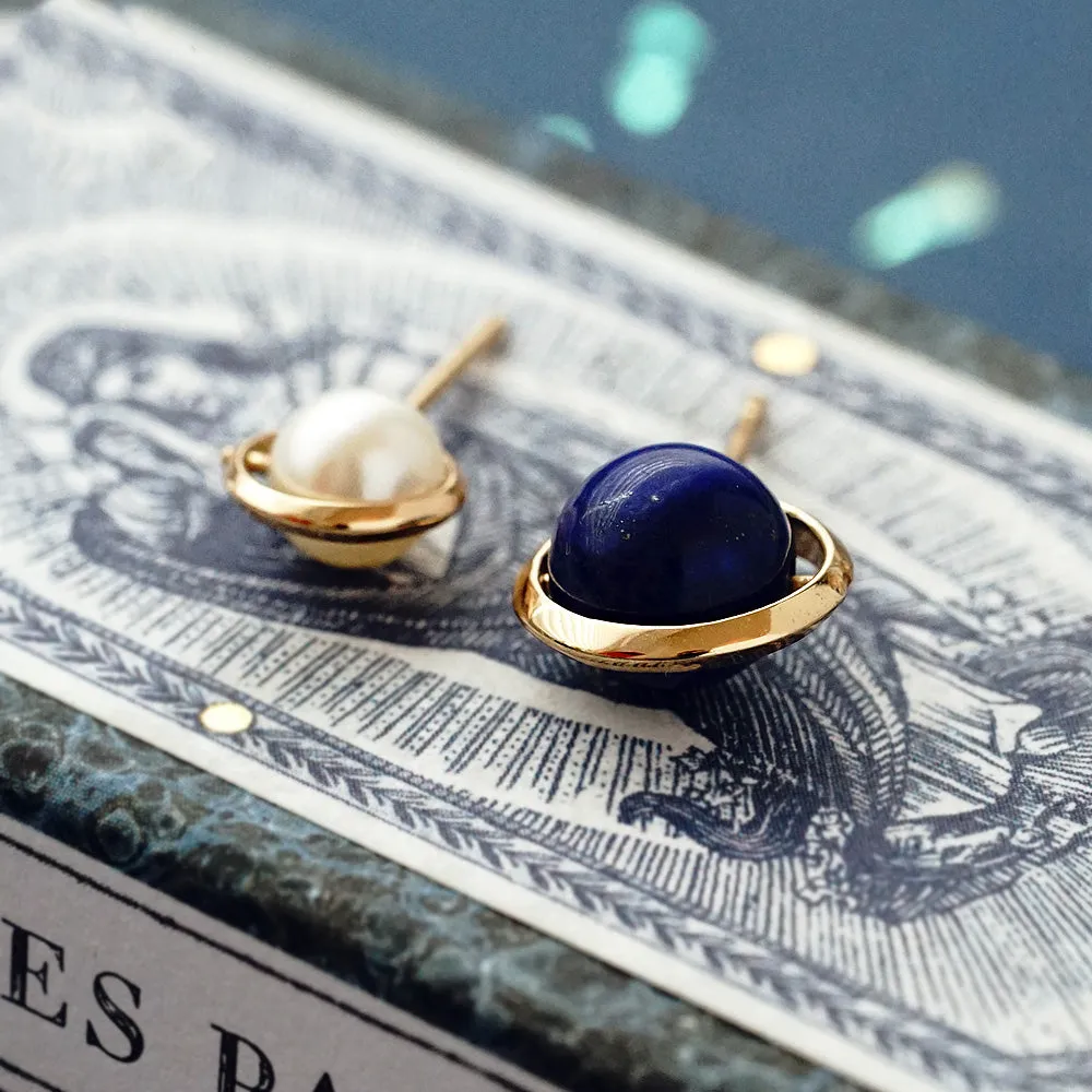 Topaz Lapis Lazuli Pearl Stud Earrings Drop Earrings 14K Gold Plated Silver Jewelry For Women