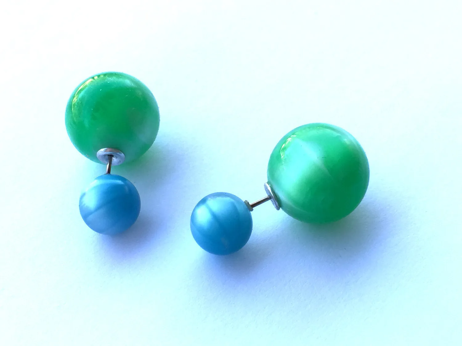 Turquoise & Green Moonglow 2 Sided Stud Earrings