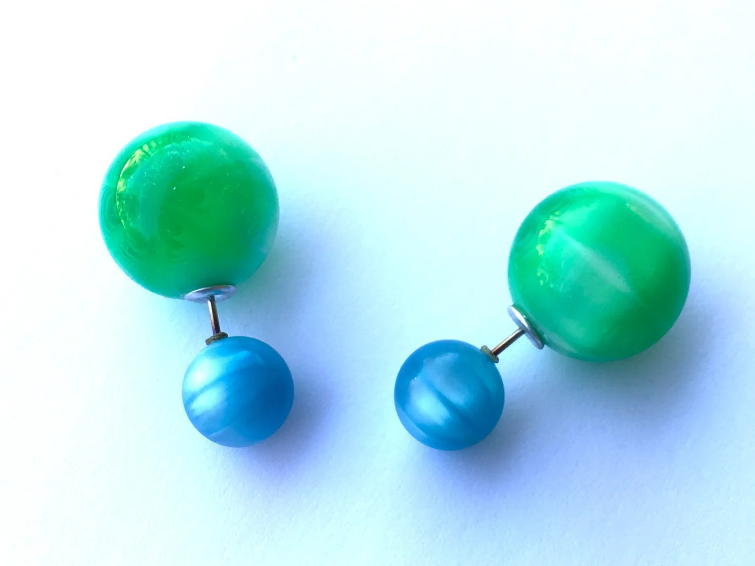 Turquoise & Green Moonglow 2 Sided Stud Earrings